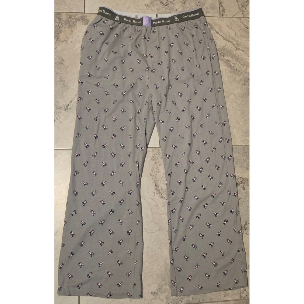 Psycho Bunny Gray All Over Logo Print Pajama Lounge Pants Large Cotton Stretch